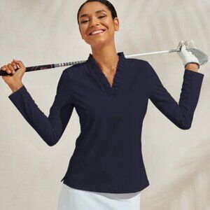 Acegolfs More Than Basic Ruffle V-Neck Polo Top UPF50+, Medium